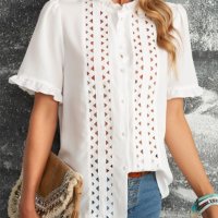 Дамска ефектна риза в бяло с къс ръкав, снимка 3 - Ризи - 40426926