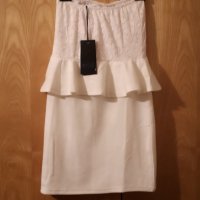 Нови летни рокли бяла и бежова дантела пеплум, снимка 2 - Рокли - 29322906