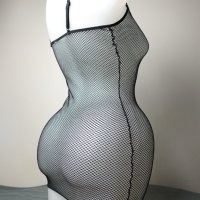 Еротична черна мрежеста прозрачна мини рокля по тялото, снимка 4 - Бельо - 40305364