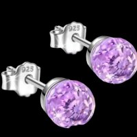 Sale Сребърни обеци топчета,кристали,purple/нови, снимка 1 - Колиета, медальони, синджири - 41585408