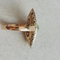 Стар златен пръстен с диаманти и изумруд злато 18к, снимка 6 - Пръстени - 42519597