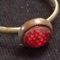Стар дамски бронзов пръстен с полу скъпоценен камък червен интересен 37393, снимка 3 - Пръстени - 40426440