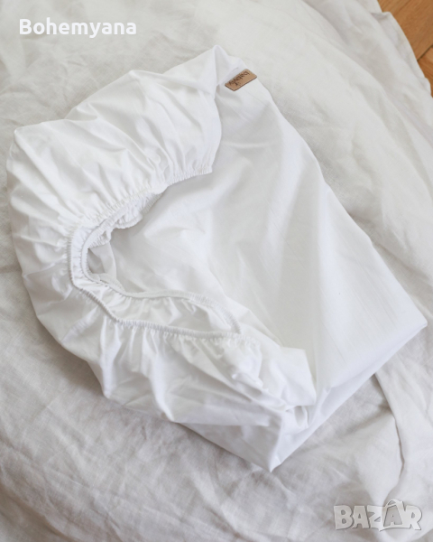 Babyly ленен овален чаршаф с ластик – 40 х 85 см – бял чаршаф за количка, снимка 1