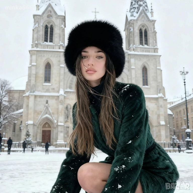 Дамска шапка с естествен косъм., снимка 1