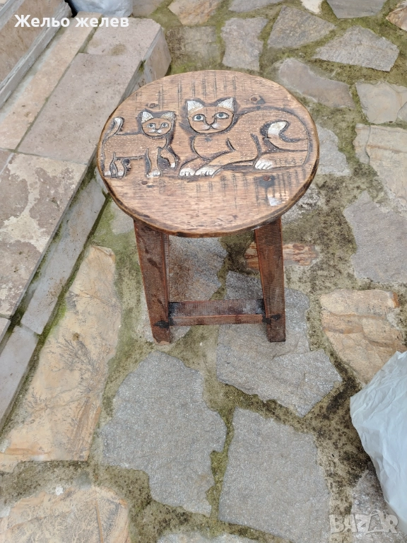Табуретка дървена с котки 50, 30см, снимка 1