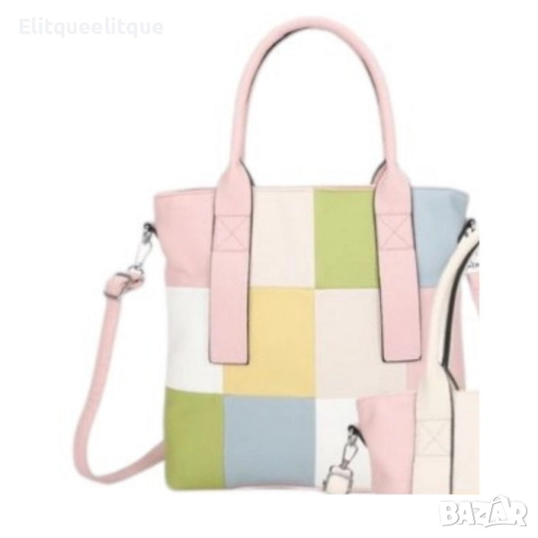 Шарена дамска чанта с разноцветна дръжка, снимка 1