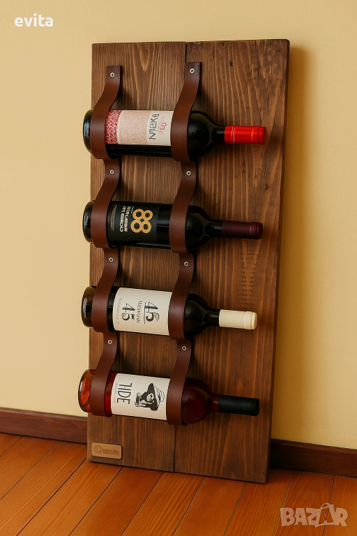 🌿Елегантна стойка за 2–10 бутилки вино – кожа или премиум въже, снимка 1