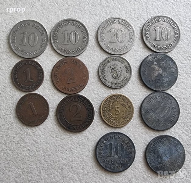 Монети. Германия. Райх пфенига. 14 бройки., снимка 1