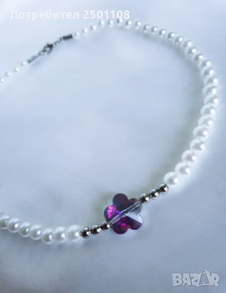 Перлено колие с цвете , снимка 1