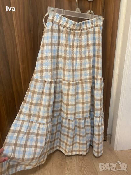 Дълга пола на каре от лен от Италия, снимка 1