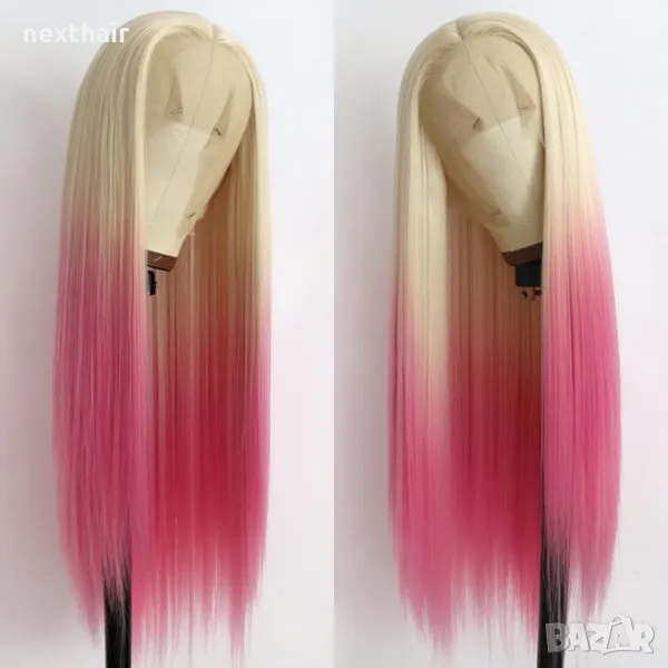 Лейс фонт права руса перука два цвята с розови краища , снимка 1