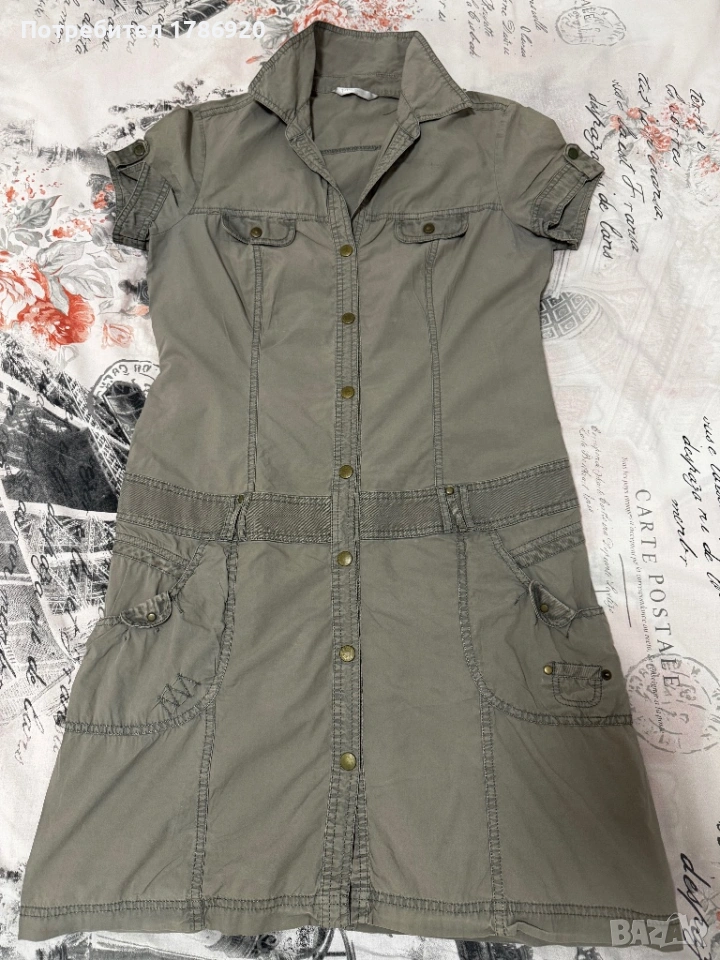 PROMOD рокля-сафари в маслинено зелено - размер M, снимка 1
