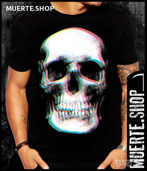 Черна тениска с щампа 3D SKULL, снимка 1