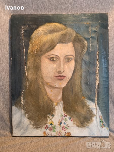 Стара картина .Портрет на Момиче, снимка 1