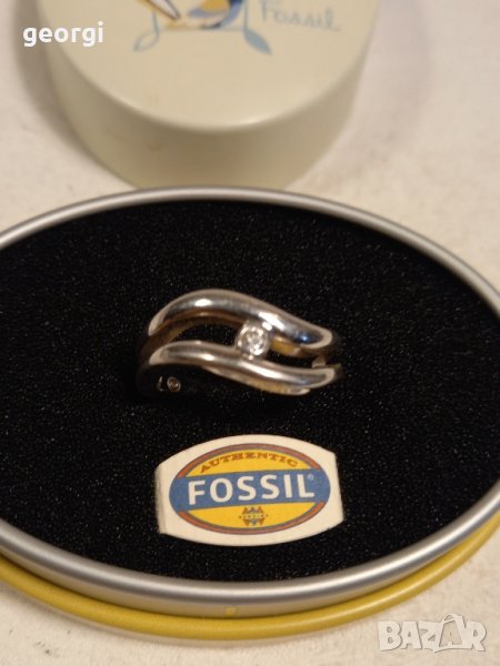сребърен пръстен с камък Fossil , снимка 1