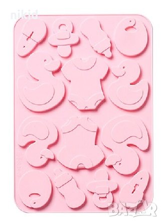 Бебешки големи биберон шише лигавник боди пате силиконов молд форма гипс шоколад фондан , снимка 1