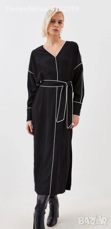 Karen Millen Petite Mono Satin Woven Crepe Contrast Piping Maxi Dress, снимка 1