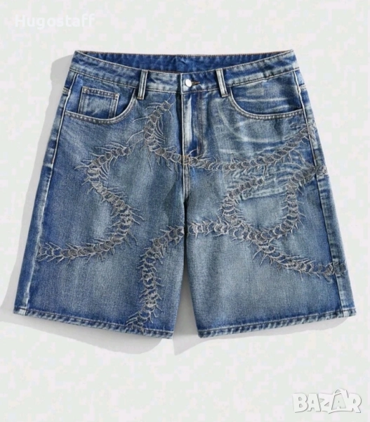 Нови бродирани къси панталони дънки Л, снимка 1