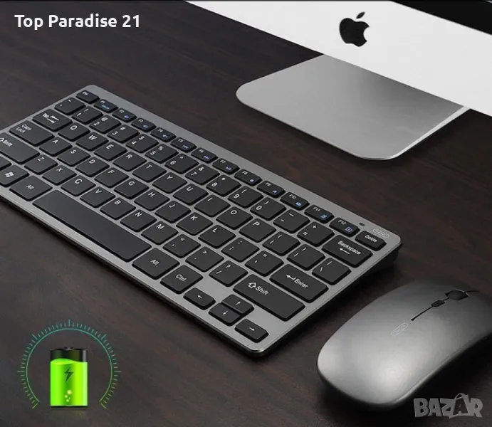 Супер тънка безжична и тиха клавиатура с мишка с презареждащи се батерии KMT5, снимка 1