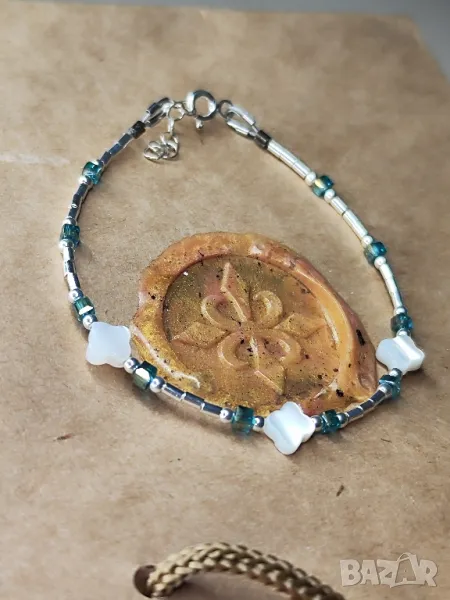 Дамска 925 сребърна гривна със седеф, снимка 1