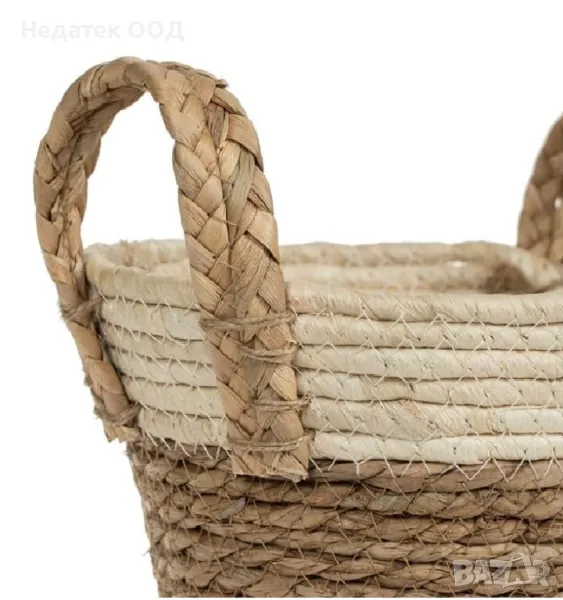 Кошница за съхранение от естествен материал, Бежово, Ø22x12см, снимка 1