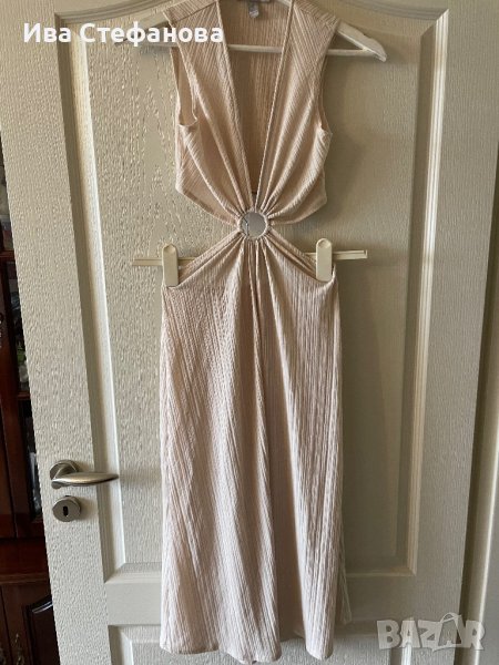 Уникална рокля ASOS Asos рязана в талията кръста еластична елегантна дълга телесна бежова , снимка 1