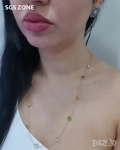 Сребърни колиета с топаз, аметист, перидот и цитрин, позлатени, снимка 1