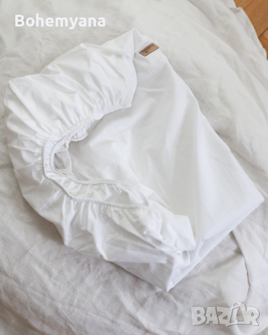 Babyly ленен овален чаршаф с ластик – 40 х 85 см – бял чаршаф за количка
