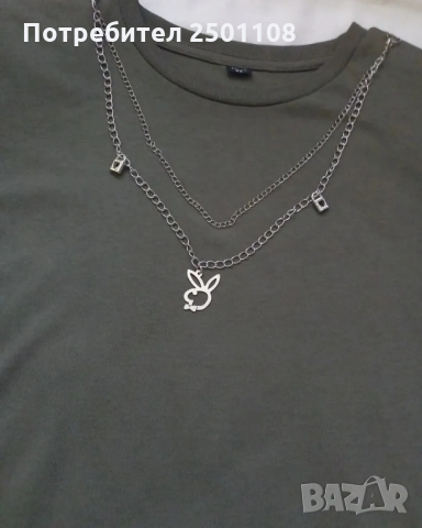 Тениска със сребристо двуредово колие със зайче, снимка 2 - Тениски - 36083212