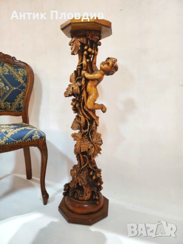 Скулптурна дърворезбована колона с ангел, снимка 10 - Статуетки - 53440617