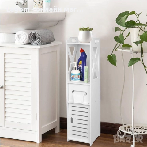 Свободностоящ шкаф за баня, с държач за тоалетна хартия, заключващ се, 80x2x2 см, снимка 7 - Шкафове - 52562684