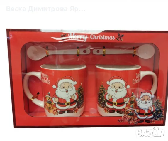 Комплект от 2 керамични чаши с лъжица, коледна тематика, опаковани в подходяща кутия, снимка 4 - Декорация за дома - 47388605