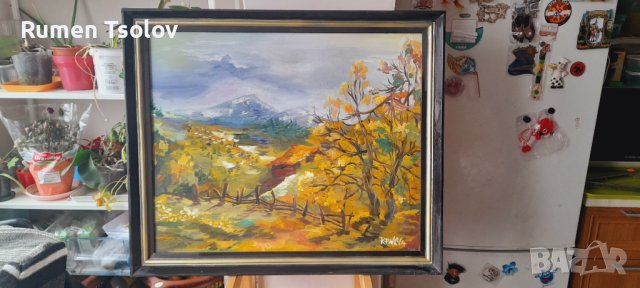 Маслена картина с планински пейзаж, снимка 4 - Декорация за дома - 38866095