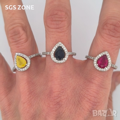 сребърен пръстен с рубини син сапфири, желт сапфири 