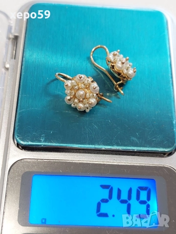 Автентични златни обеци с инкрустирани перли/злато 12 карата, снимка 6 - Обеци - 52865344