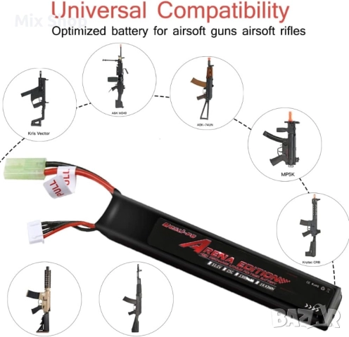 Нова Високомощна Еърсофт батерия 11.1V LiPo презареждаща, 1300mAh 3S 25C , снимка 5 - Друга електроника - 52140415