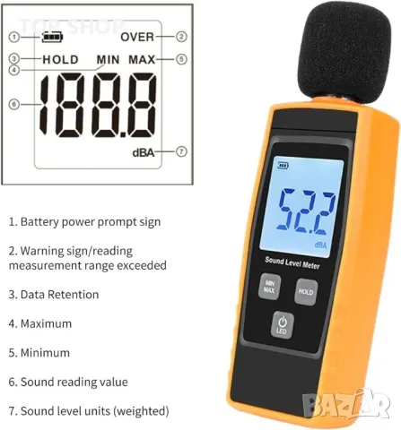 Измервател на децибели, на нивото на звука Измервател на звуковия шум с обхват 30-130 dBA, снимка 2 - Друга електроника - 48747677