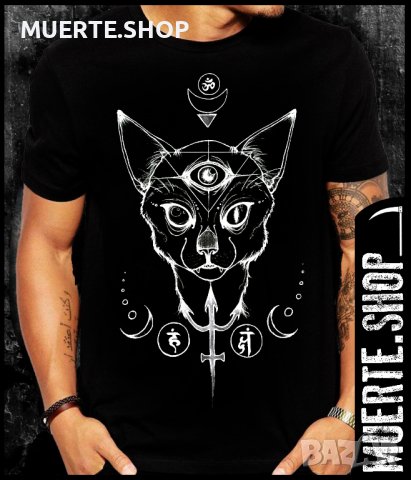 Черна тениска с щампа ALL SEEING CAT