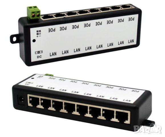 8хPort Poe Switch Injector 8хПорта DC Мрежови IP Камери NVR 8хПортов Суич от които 8хПорта POE 9~48V, снимка 1 - IP камери - 41310858