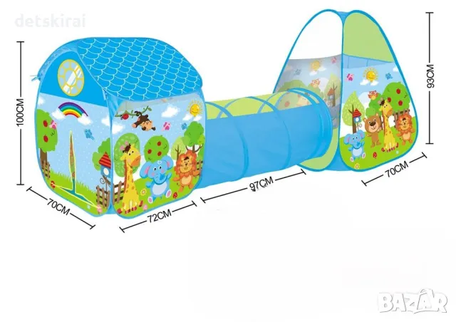 Къщичка и палатка с тунел + 100бр топки, снимка 2 - Други - 50077374