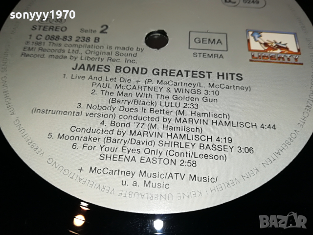 поръчана-JAMES BOND GREATEST HITS-ВНОС GERMANY 2803221047, снимка 17 - Грамофонни плочи - 36253669