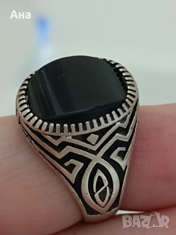 Красив сребърен пръстен маркиран Черен ахат #63В, снимка 7 - Пръстени - 44383206