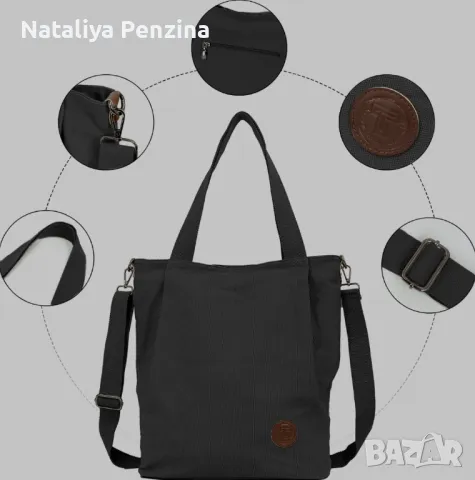 TAN.TOMI Shopper Bag Дамска чанта за през рамо с цип, черна, снимка 2 - Чанти - 48871955