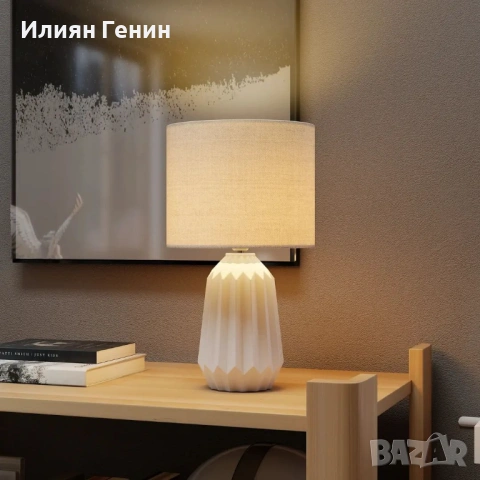 Настолна лампа HOMCOM, нощна лампа с ленен абажур, снимка 7 - Настолни лампи - 53627031