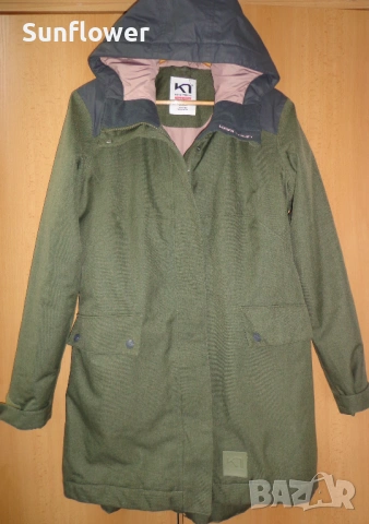 Дамско зелено топло зимно парка яке  Kari Traa с качулка, размер L  , снимка 2 - Якета - 53397755