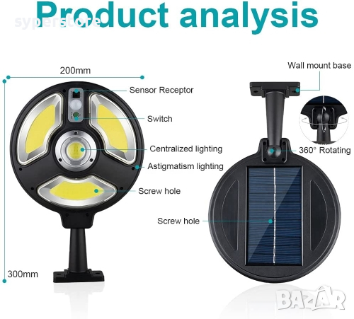 Лампа Соларна градинска улична лампа Digital One SP00339 LB-1288B Led:120COB слънчеви батерии , снимка 3 - Други стоки за дома - 36134469