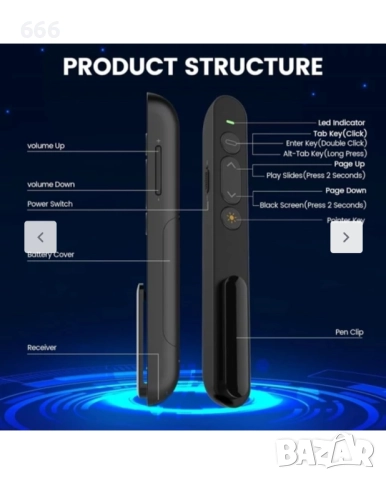 Безжичен презентатор с лазерна показалка, снимка 4 - Друга електроника - 51451144