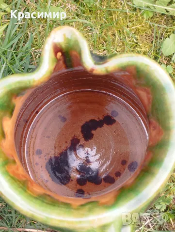 Винтидж дизайн  Голяма кана гарафа от теракота, емайлирана с красиво наситено зелено. , снимка 6 - Антикварни и старинни предмети - 50086577