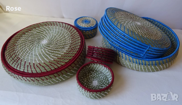  Ръчно изработени плетени декоративни подложки в панер , снимка 2 - Аксесоари за кухня - 53817281