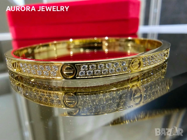 CARTIER Love Small Paved Gold Diamonds Гривна с Отверка, снимка 3 - Гривни - 53029594